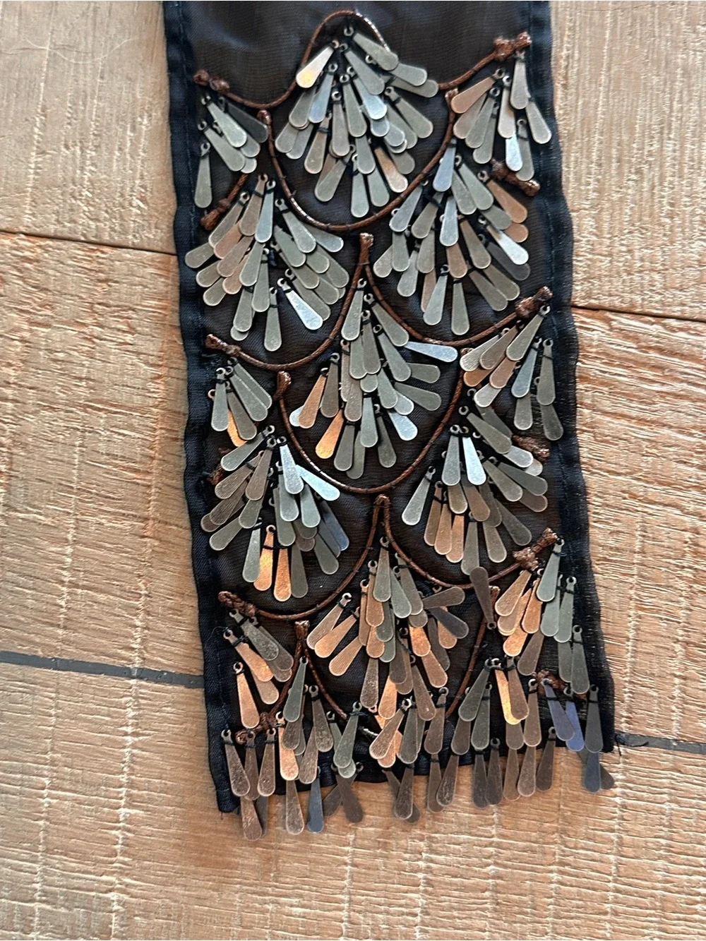 Chevron Velvet Scarf with Sequin Fringe - Black & Brown